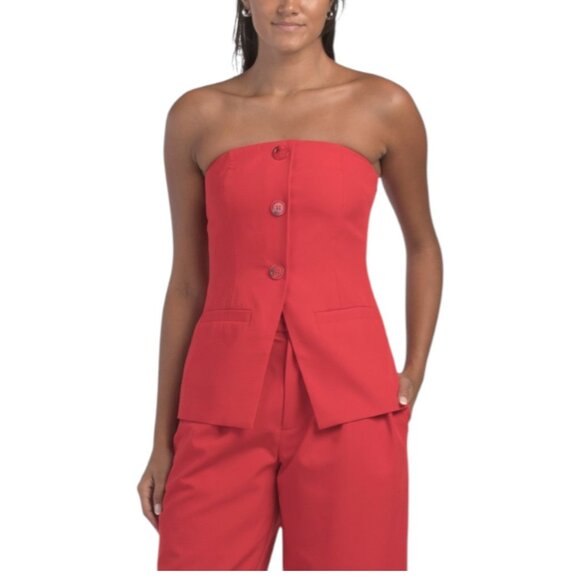 ENDLESS ROSE Strapless Buttoned Long Top - Picture 1 of 2